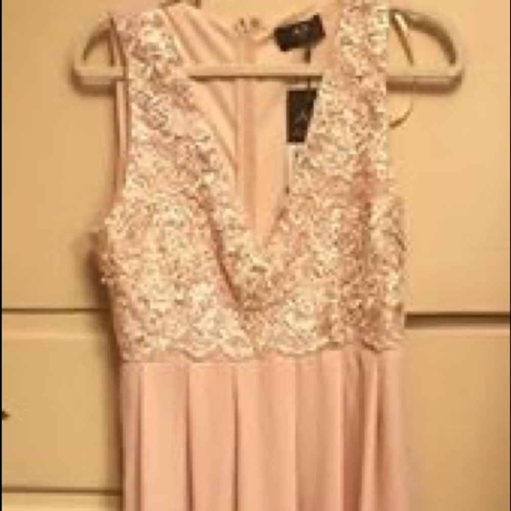 Floor length chiffon lace gown